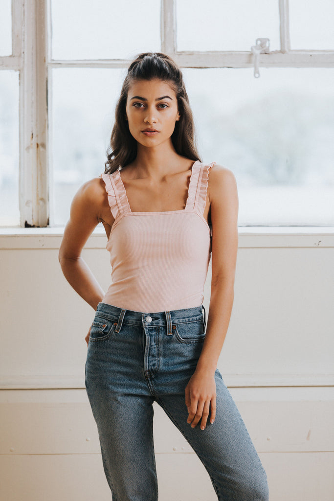 Ana Ruffle Bodysuit in Rose